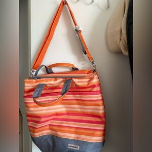 Orange and Pink Striped Tote Cooler Bag